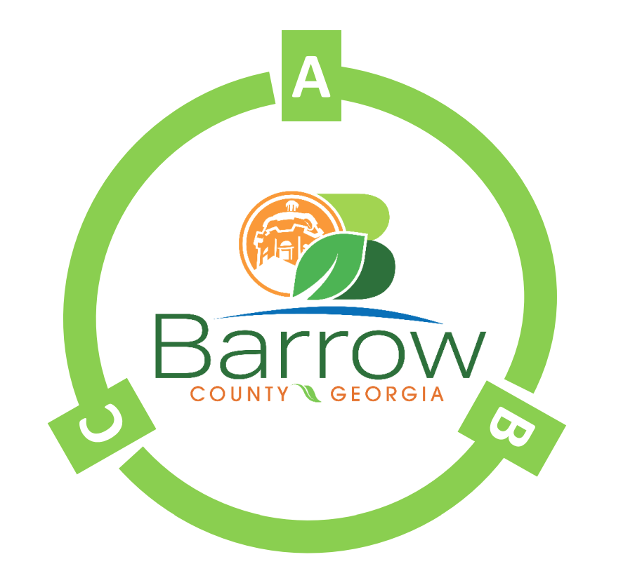 The Barrow County logo sits within a circle, which has three blocks containing A, B and C.